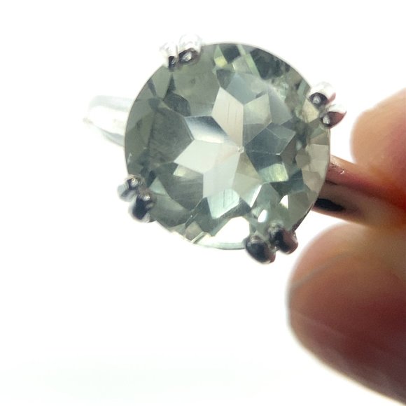 Green Amethyst 3.40ct Platinum Finish Solid 925 Sterling Silver Ring - Picture 1 of 6